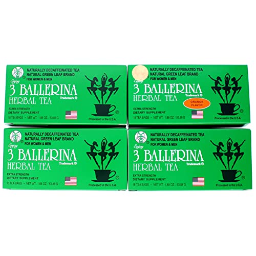 3 BALLERINA HERBAL GREEN DETOX TEA- BUNDLE OF 4 BOXES- ORIGINAL 18 CT (3 BOXES) + ORANGE 18 CT (1 BOX)- 72 TEABAGS- SLIMMING TEA - NATURAL TEA FOR CLEANSING- WEIGHT MAINTENANCE & INCREASED DIGESTION