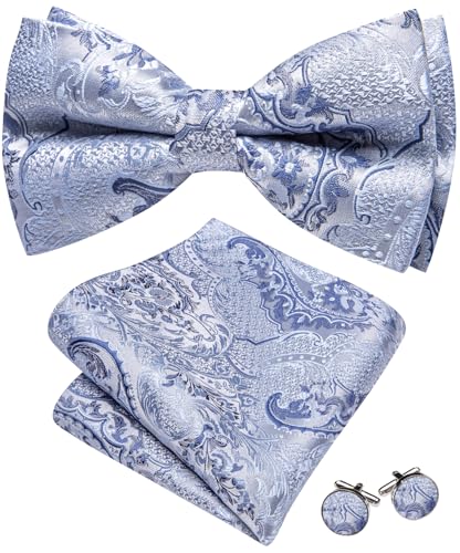 Image of YOHOWA Paisley Striped Men Bow Tie Pre-Tied Formal Adjustable Colorful Bowties Handkerchief Cufflinks Set Wedding Party