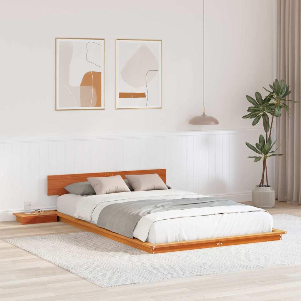 vidaXL Cadre de lit Marron 140 x 190 cm Bois, Chambre Moderne, Cadre de lit rectangulaire avec Table de Chevet, mobilier Minimaliste pour Un Style Chic