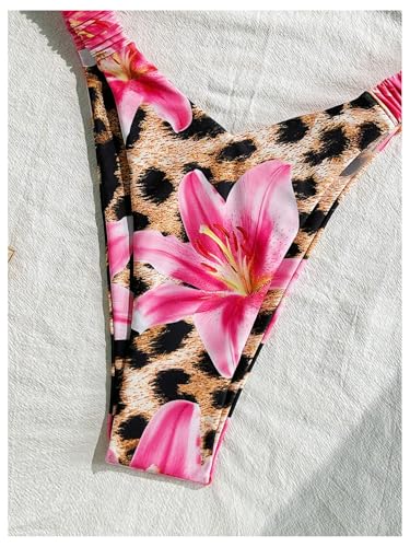 GORGLITTER Women's Strapless Bandeau Bikini Sets Cheetah Leopard Print High Cut String Thong Swimsuits4