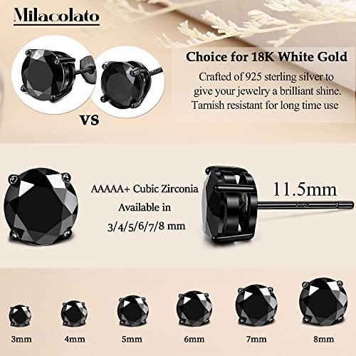 Milacolato Cubic Zirconia Stud Earrings for Women Men | 18K White Gold Plated Sterling Silver Stud Earrings | Brilliant Cut Simulated Diamond Stud Earrings for Sensitive Ears | 2Pairs3