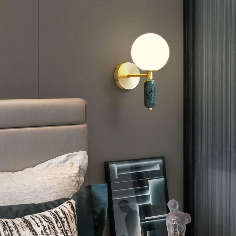 KBUUKYYXouy Wall Sconce Marble Brass Finish with White Glass Shade - G9 Socket Mini Bedside Mount Light Fixture, Decoration Indoor Lamps for Bedroom Living Room Hallway Foyer (Green)(Green)