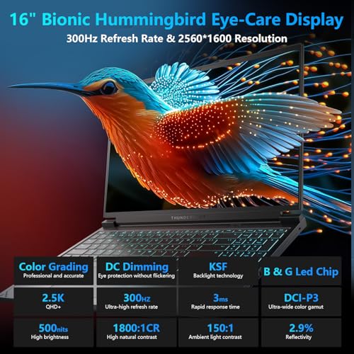 Image of Thunderobot Radiant 16S R9 5070 300Hz Gaming Laptop, 16 inch QHD+ 2.5K, AMD Ryzen 9 9850HX, GeForce RTX 5070, up to 300Hz Hummingbird Display, 64GB DDR5, 2TB SSD, RGB Backlit KB, Wi-Fi 6, Win 11 Home