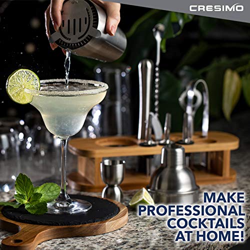 Cocktail Shaker Set with Bamboo Stand - 12 Piece Bar Shaker Set Perfect for the Home - Cocktail Kit Includes Martini Cocktail Shaker and Premium Bar Accessories like a Muddler tool and Jigger -Cresimo Cocktail Shaker Set with Bamboo Stand - 12 Piece Bar Shaker Set Perfect for the Home - Cocktail Kit Includes Martini Cocktail Shaker and Premium Bar Accessories like a Muddler tool and Jigger -Cresimo