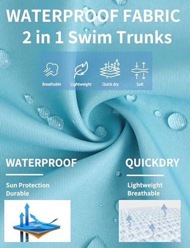 Goodstoworld Mens Swimsuit Trunks with Compression Liner 2 in 1 Quick-Dry Swimwear Swim Board Shorts 9 Inch Inseam Beach Hawaiian Bathing Suits with Phone Pockets Palm Tree — view 6