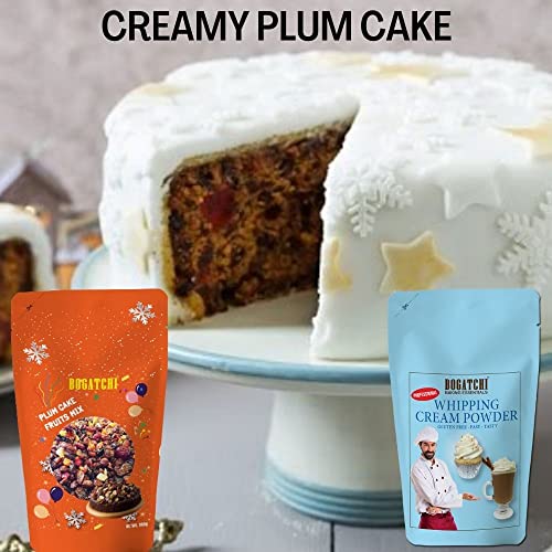 Image of BOGATCHI Whipping cream combo for plum cake, Christmas Plum Cake Special - Xmas Plum cake fruits mix with Rich Whipping cream, Vanilla Whipped Cream, 50g|FREE Christmas Plum Cake Fruit Mix (100g)