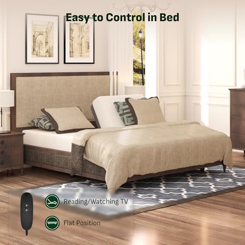 Image of Softa Split King Adjustable Bed Frame, Electric Bed Base with Head & Foot Lift, Remote Control, Quiet Motor, Oxford Fabric Cover, USB Charging & Anti-Snore