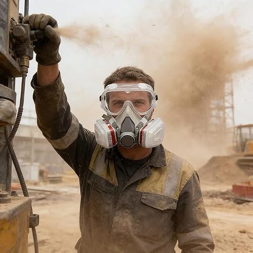 Dust Proof Integrated Respirator Mask with Filters & Goggles,Reusable Full Face Safety Mask (B*2Sets) - Thumbnail 5