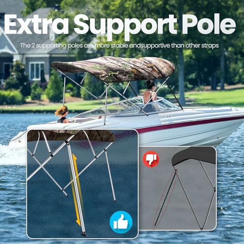 KING BIRD 3-4 Bow Bimini Boat Top Cover Sun Shade Boat Canopy Waterproof 1 Inch Stainless Aluminum Frame 54" Height with Rear Support Poles and Storage Boot 6 Colors -11 Sizes by KING BIRD - Image 4