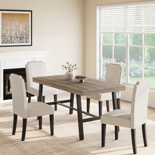 Image of GarveeHome Industrial Dining Table for 2-4, 55 inch Heavy Duty Rectangular Kitchen Table with 2 inchx2 inch Metal Legs, Small Space Dining Table for Kitchen, Dining Room (Grey Walnut, 55 inch Non-extendable)