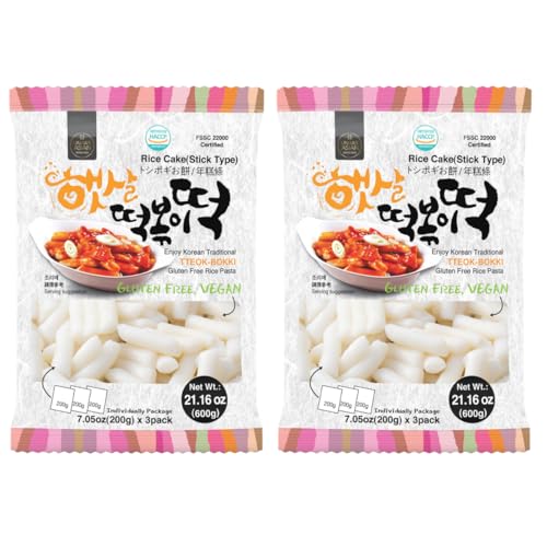 Korean Rice Cake Tteokbokki Stick – 2 Pack (3 Individual Package X 2 Pack) Vegan, Non-GMO, Gluten Free, Tteok Rice Cakes Food Pasta 21.16 oz Per Pack