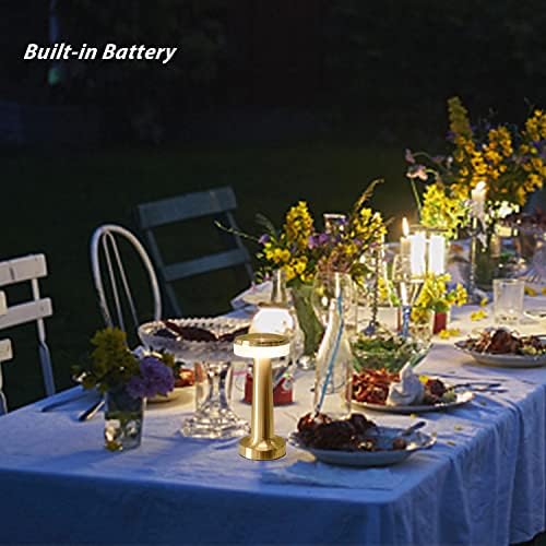 Rechargeable Cordless LED Table Lamps, Portable Battery Powered Metal Desk Lamp, Touch Sensor Stepless Dimmable 3 Color Temperatures Night Light for Nightstand Dining Bedroom Study Restaurant Outdoor