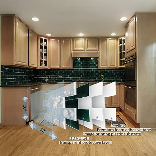 Kylly Peel And Stick Backsplash For Kitchen Wall Decor, Peel And Stick Tile Stickers Stick On Vinyl 3D Green Subway Tile Bathroom Tiles For Accent Wall Peel And Stick Wallpaper 10X12" (10 Packs) #TOP1
