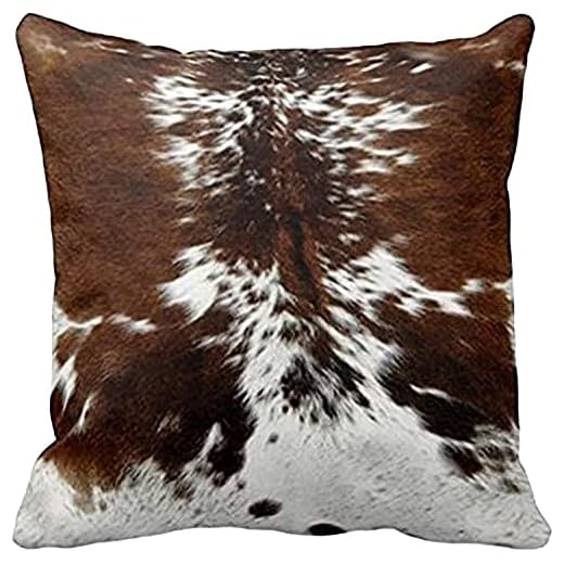 Leaveland Throw Pillowcase 16 x 16 Tri Color Brown Cowhide Print Throw Pillow Cover
