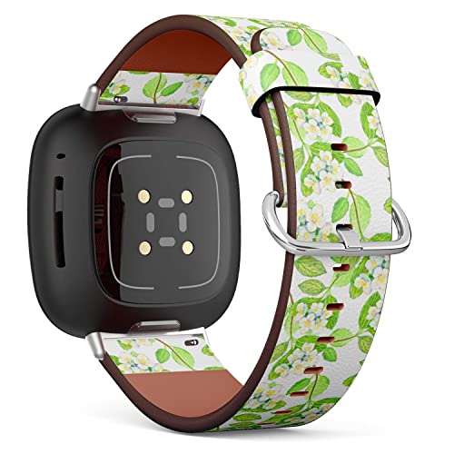 CJBROES Replacement Leather Watch Band, Compatible with Fitbit Versa 3 and Fitbit Sense of Wristband Bracelet Accessory - Floral Summer