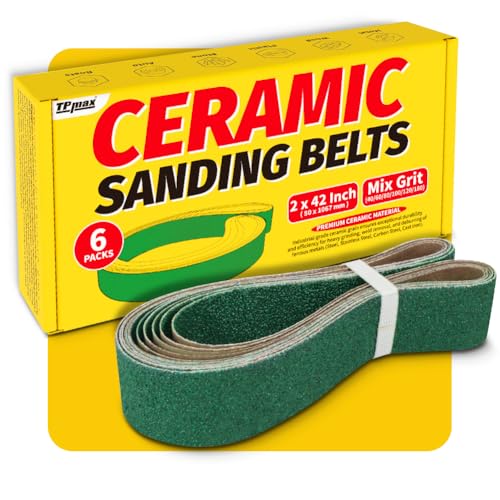 6 Pack 2 x 42 Inch Zirconia Ceramic Sanding Belts Kit 40 60 80 100 120 180 Grits Premium Metal Grinding Belts for Knife Sharpening Stock Removal and Bevel Work