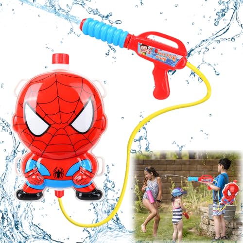 Pistola de Agua con Mochila para Niños, Spiderman Pistolas de Agua - 1300ml Alta Capacidad Pistola de Agua, Alcance 10 m, Juguetes Acuáticos de Fiesta de Verano para Piscina, Playa
