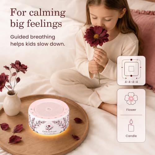 Image of Kipcush White Noise Machine for Baby & Adults, 30 Soothing Sounds, Soft Non-Glare Nursery Lamp, 8 Color Night Lights, Memory Function (New Floral Theme, Standard)