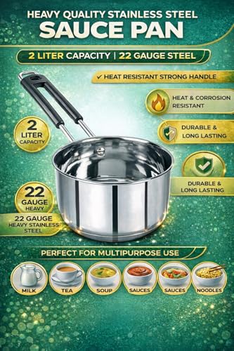 Image of 1 Liter Heavy Quality Mirror Finish Stainless Steel Sauce Pan with Heat Resistant Handle for Milk & Tea Pan