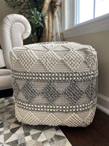 NOORI-HOME-Premium-Handmade-Handcrafted-Comfy-Modern-Square-Diamond-Ally-Wool-Ivory-Beige-Grey-Beanie-Pouf-Ottoman-Chair-Footrest-Footstool-Seat-18x18x18-Living-Room-Bedroom-Kids-Room NOORI HOME Premium Handmade Handcrafted Comfy Modern Square Diamond Ally Wool Ivory Beige Grey Beanie Pouf Ottoman Chair Footrest Footstool Seat 18x18x18 Living Room Bedroom Kids Room