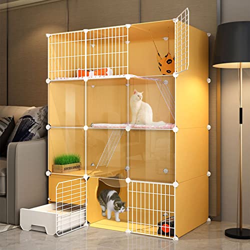 猫ケージ 猫囲い 屋内猫用猫小屋 DIY 猫プレイサークル 折りたたみ式ペットケージ 引き出し式猫トイレ付き 猫ハンモック ポータブル 1~2匹用 ウサギ(サイズ:111*49*147cm/44*19*58インチ)