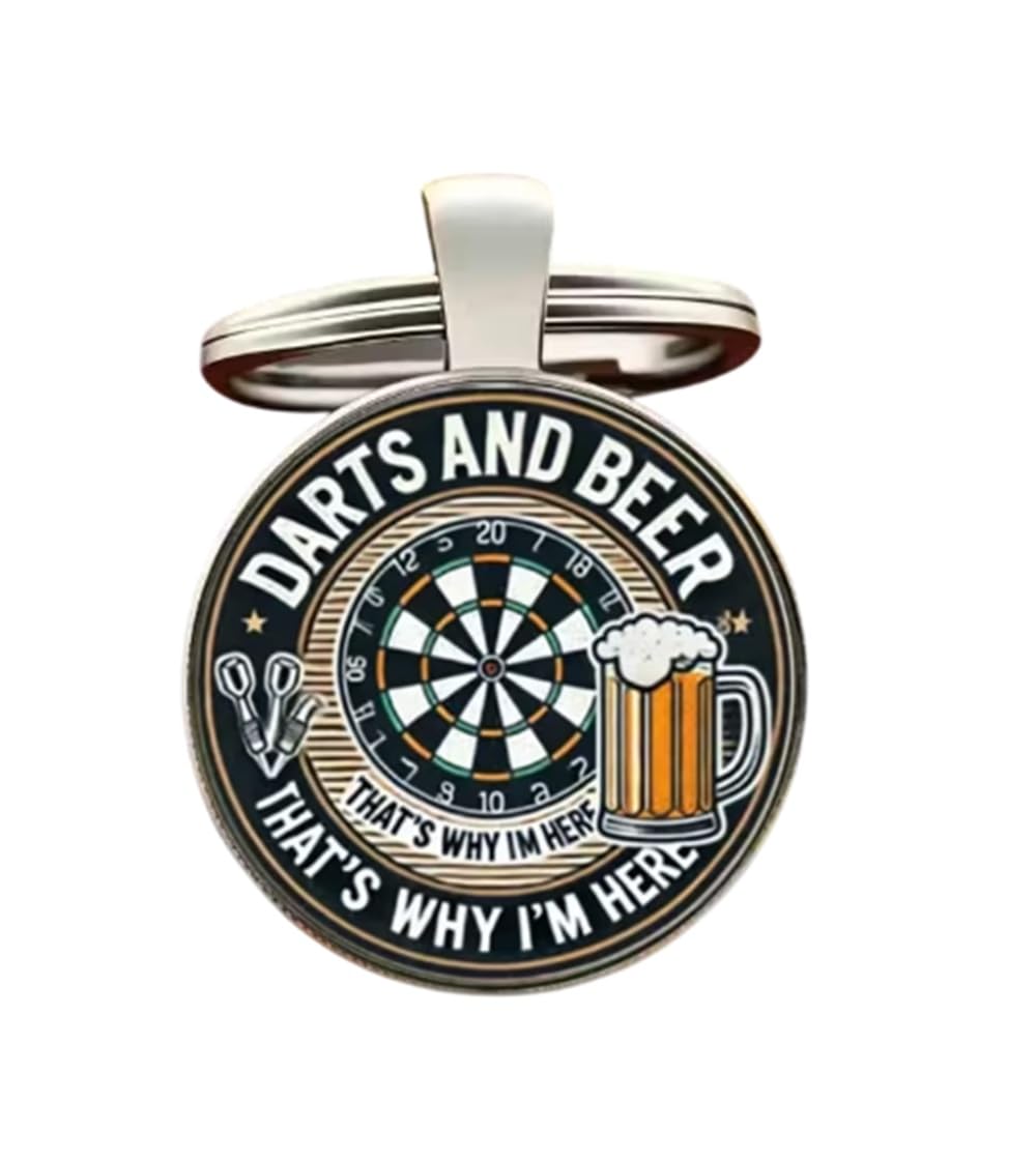 CMJ™ Darts & Beer Thats Why I'm Here Keyring Keychain Sport Dartboard Sporting Maximum Score 180
