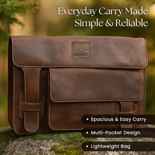 Image of Leather Messenger Bag for Men and Women 16 inch Large Vintage Leather Briefcase Laptop Shoulder Bag Unisex Crossbody Messenger Satchel for Office, Business, Work, Travel
