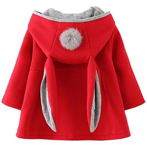 TMEOG Newborn Toddler Baby Girls Cute Rabbit Ears Cloak Hooded Autumn Winter Warm Coats Jackets Outerwear Outwear Winter Clothes (9-12 Months, Red) Cover