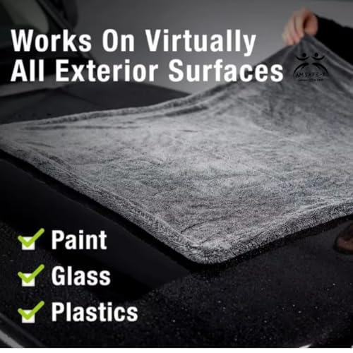 Image of AM Safe-X Microfiber Cleaning Cloth 1200 GSM - 40x40 cm Twisted Loop Microfiber Cloth, Super Absorbent Towel Lint-Free Design for Car Drying, Washing, Polishing & Detailing - Grey (1 Pc)