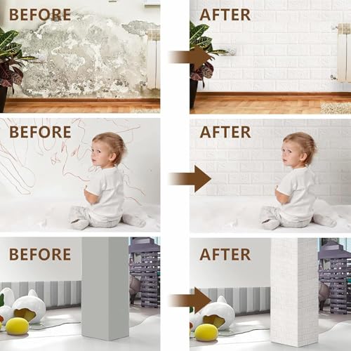 Image of TEKCOOL Self-Adhesive Waterproof PE Foam 3D Wall Panels Wallpaper Sticker for Bathroom, Living Room, and Home Decoration (70 x 77cm, Appx. 5.8Sq Feet)-15 Piece