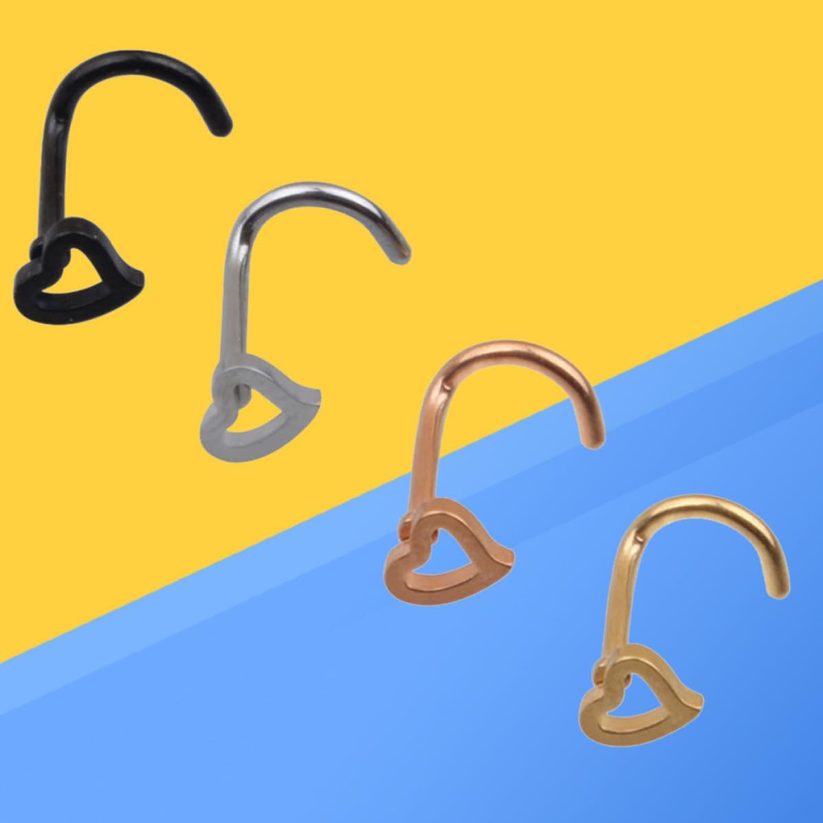 4pcs Heart Nose Ring Stainless Steel Jewelry Curved Screw