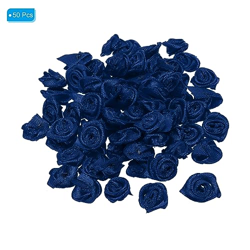 PATIKIL 0.6" Mini Satin Ribbon Roses, 50 Pcs Tiny Fabric Flowers Embellishments Rosettes Applique for DIY Crafts and Wedding Navy Blue - Image 3