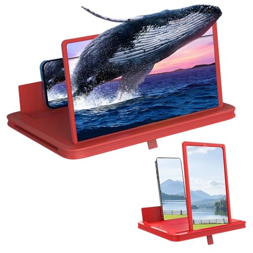 Image of Mobile Phone Magnifier Screen, 2026 New 3D HD Magnifying Projector Screen Enlarger for Movies, Videos and Gaming, Portable 3D Magnifying Screen for Elderly (Red, 12 Inch)