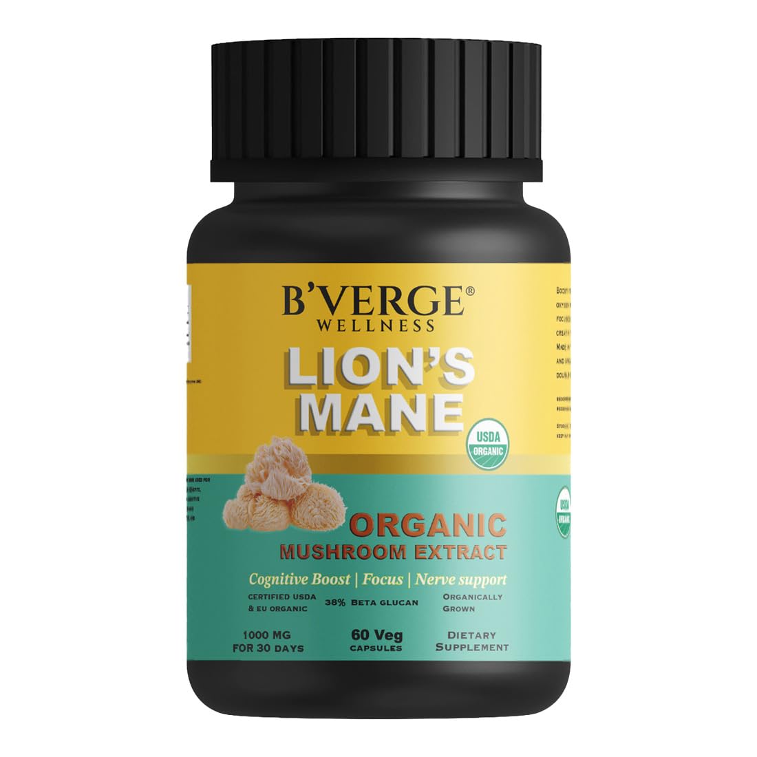BVERGE® Lions Mane Supplement | Nootropic Mushroom Capsules for Focus, Brain Power, Memory & Nerve Health | USDA Organic - 38% Beta Glucan 500mg (60 Capcules, 60) (B0D7QQ8NRQ) Amazon Price History, Amazon Price Tracker