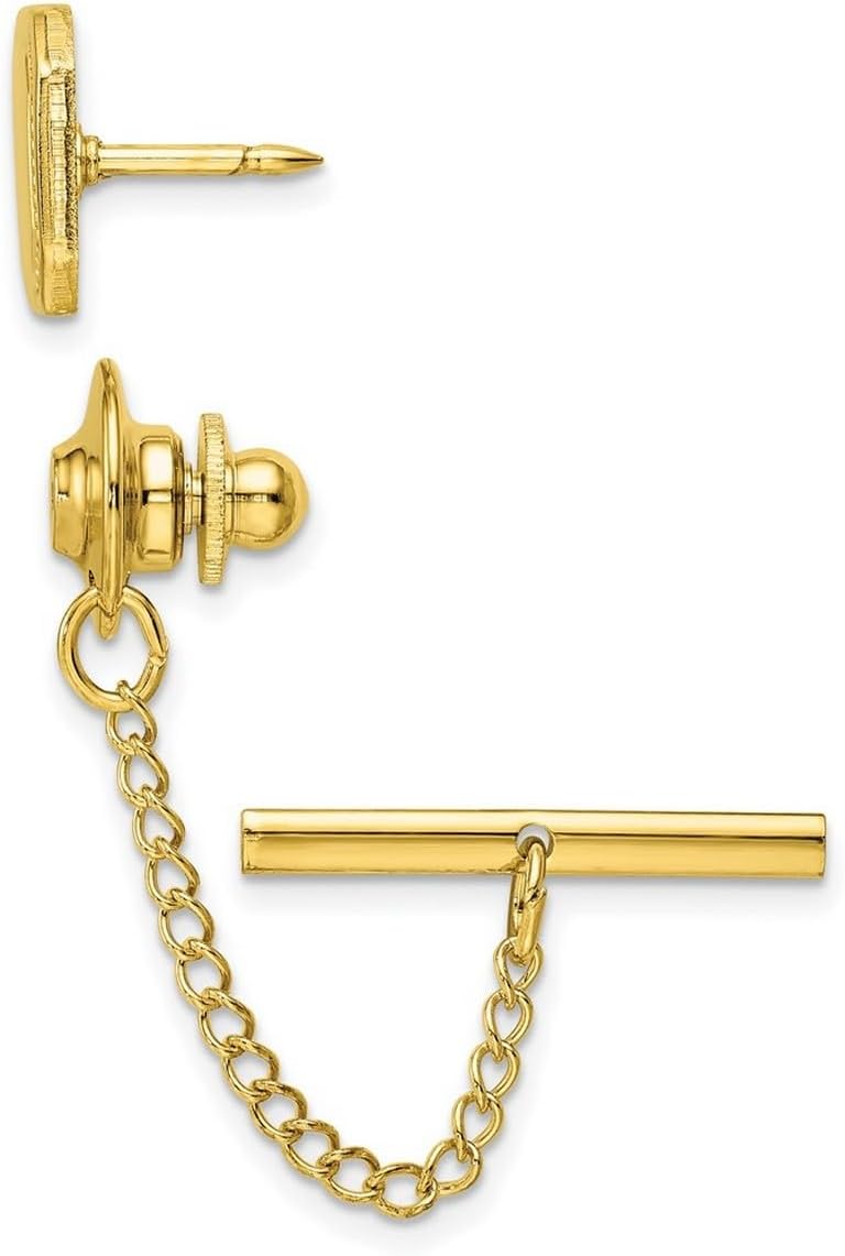 Gold Plated Solid Engravable (front only) Polished Rectangle Tie Tack 11x18mm Wide Tie Clip for Men