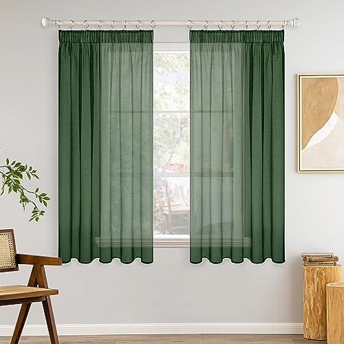 MIULEE Gardinen mit Kräuselband, Dunkelgrün Transparent, 2er Set 140x175cm – Ansicht 1