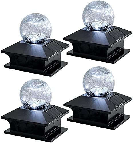 ABMTech Solar Post Lights Outdoor, 2 Light Modes Fence Post Solar Powered Cap Lights for Deck Patio Garden, Solar Post Light Fits 4x4, 5x5 or 6x6 Wooden Posts Cool White/Color Changing (4PACK)