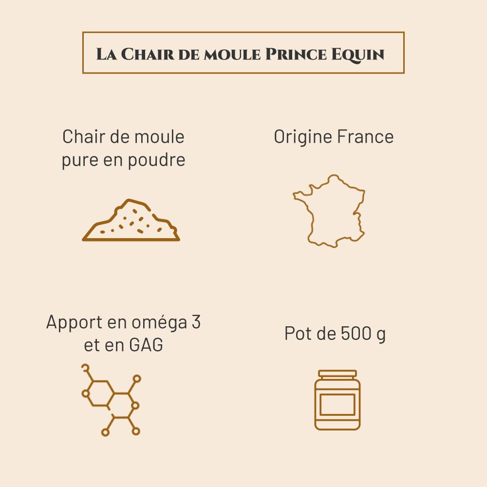 Chair DE Moule en Poudre Origine France - Complément nutritionnel Cheval - Pot 500 g - Apport en Gag et Oméga 3 - Souplesse articulaire, Locomotion, Flexibilité - Marque Française