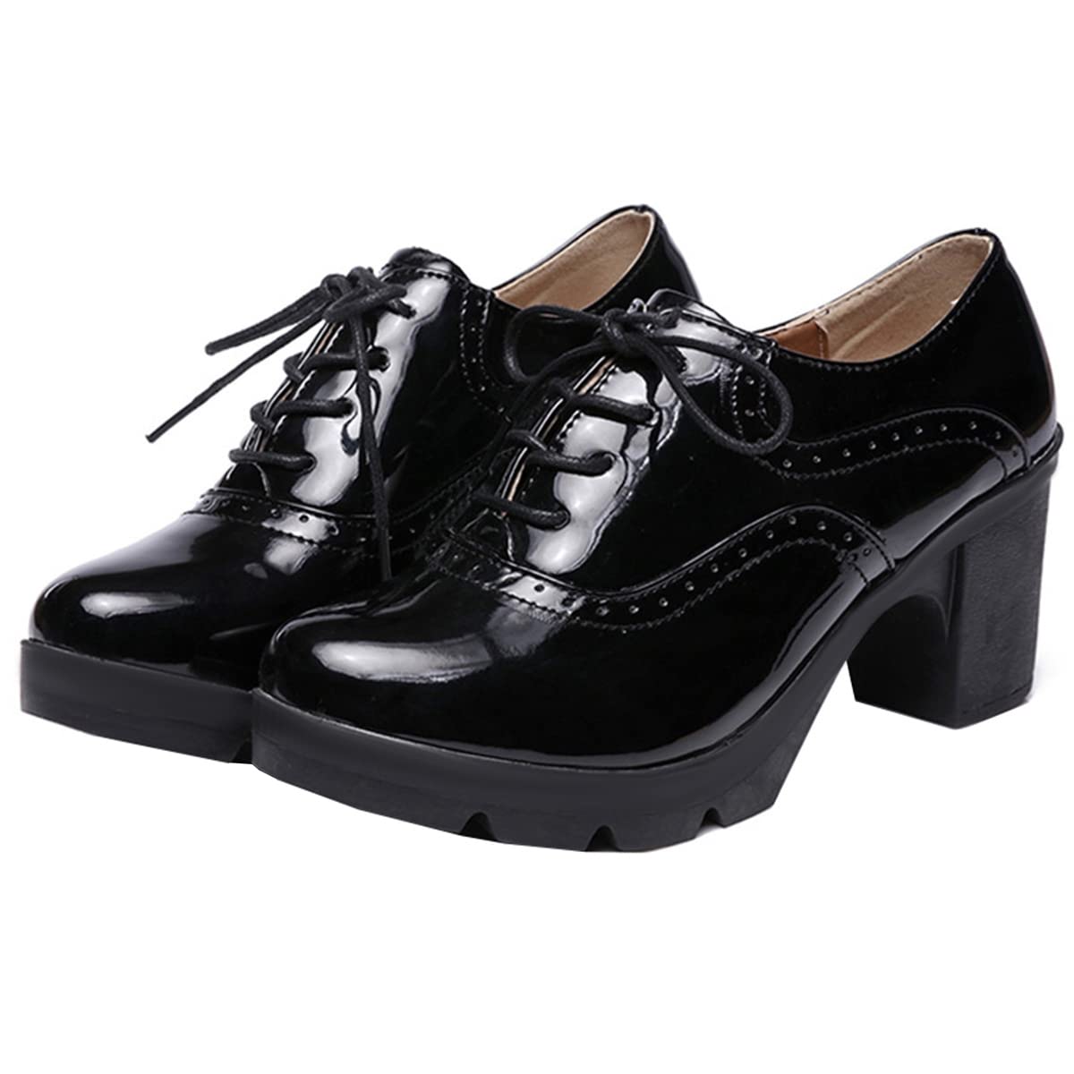 Betastella Womens Chunky Heel Platform Ankle Booties Lace Up Vintage Oxfords Shoes