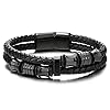 COOLSTEELANDBEYOND-Mens-Double-Row-Black-Braided-Leather-Bracelet-Bangle-Wristband-with-Black-Stainless-Steel-Ornaments COOLSTEELANDBEYOND Mens Double-Row Black Braided Leather Bracelet Bangle Wristband with Black Stainless Steel Ornaments