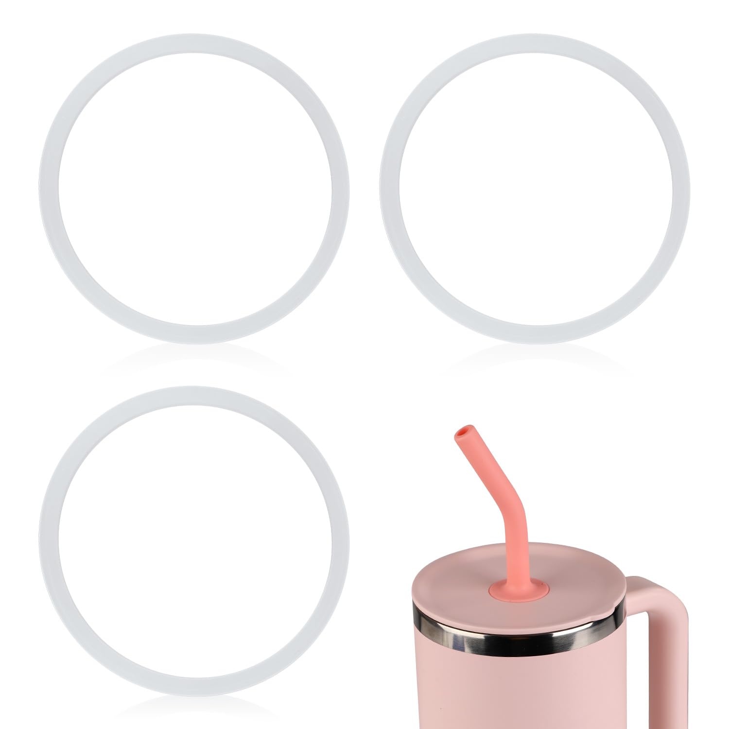 3pcs Water Bottle Lid Gasket, Water Bottle Cap Seal Ring Accessories Gasket Replacement Parts for Hydro Flask Travel Tumbler Cover 32/40OZ (White)