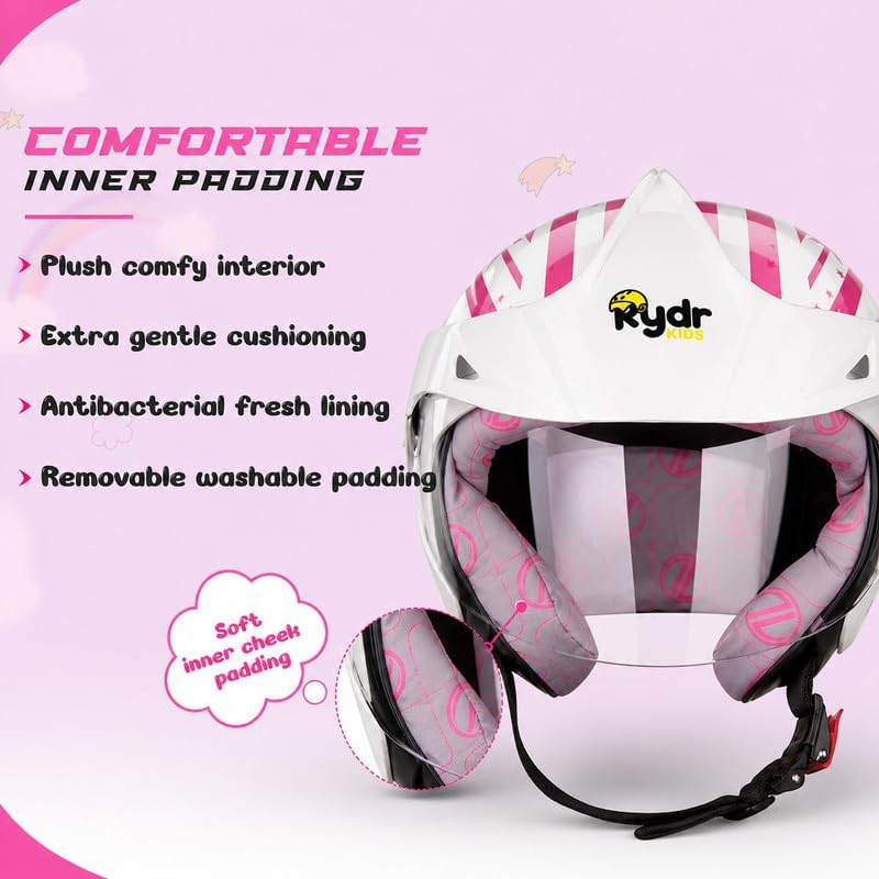 Image of Rydrkids Star S Peak - Kids Motorcycle Helmet with Visor & Peak - Size S 3 to 7 Years, Lightweight & Adjustable Safety Helmet for Boys and Girls