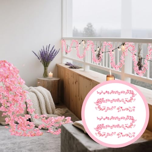 2 Stück Künstliche Kirschblüten Girlande Blumenranke,Rosa Blumen Girlande,Kirschblütengirlande,Kirschblüten Blumengirlande Deko,Hängende Kunstblumen Ranke für Hochzeit Party und Hausdeko (Hellrosa)