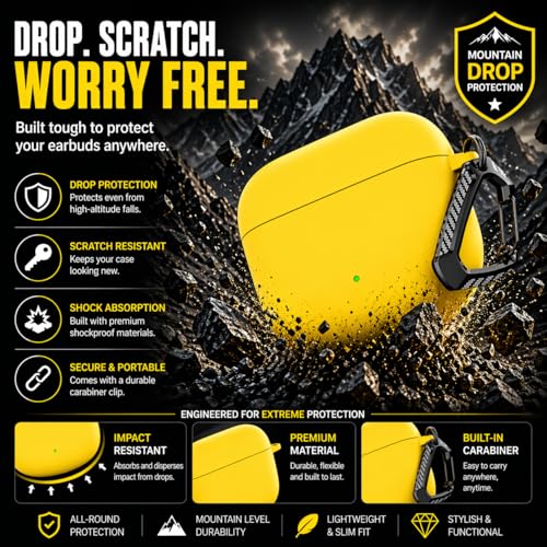 Image of Anvique Silicone Case Cover for Oneplus Nord Buds 4 Pro, Scratch Resistance, Shock Absorption, with Premium Carabiner (Yellow T)