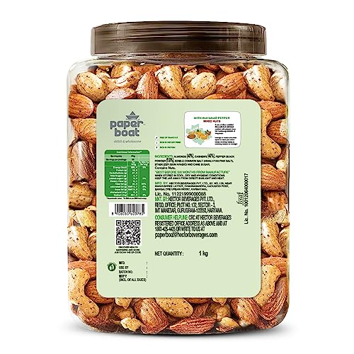 Image of Paper Boat Roasted Mixed Nuts with Wayanad Pepper, Premium Dry Fruit Mix | Almonds & Cashews,1 KG Jar (Pack of 2)