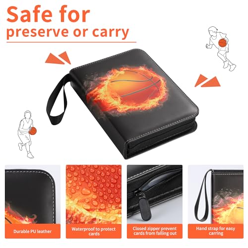 Image of 4 Pocket Basketball Card Binder with Full Zipper, Holds 400 Cards | 50 Removable Acid-Free & PVC-Free Card Pages, Durable PU Leather Cover for Long-Term Card Storage and Protection