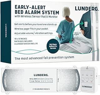 Lunderg Early Alert Bed Alarm System - Wireless Bed Sensor Pad & Pager - Elderly Monitoring Kit with Pre-Alert Smart Technology - Bed Alarms and Fall Prevention for Elderly and Dementia Patients