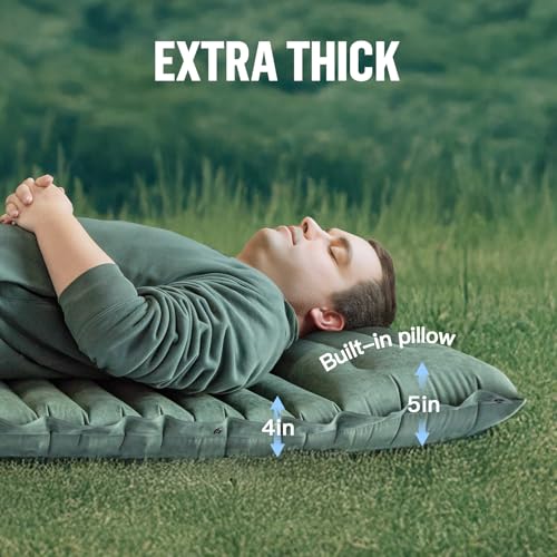 Image of Night Cat Camping Sleeping Pad: Lightweight Backpacking Inflatable Sleeping Mat with Internal Pillow & Foot Pump