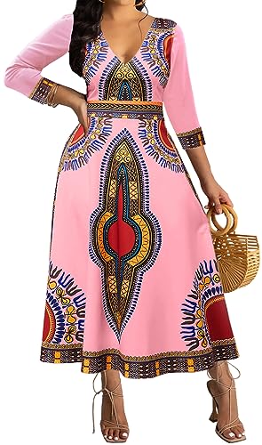 Image of VisiChenup African Print Dress for Women Casual Midi Dress