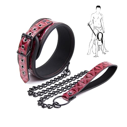 PIIKNUO Leder Halsband SM mit Leine Ketten Bondage Erotik Halsband Sexspielzeug Fesseln Bondage Erotik Fetisch SM Slave Cosplay Sex Toys für Bondage Liebhaber Paare Anfänger und Fachmann